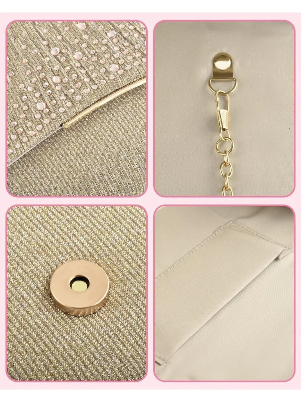 👜 Women's Gold Suede Evening Shoulder Bags Envelope Party Cocktail Prom Clutch